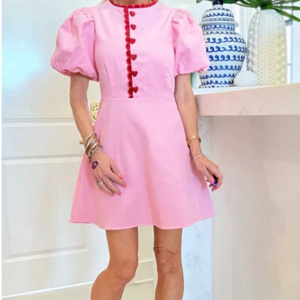 TCEC Pink A-Line Mini Dress Puff Sleeves